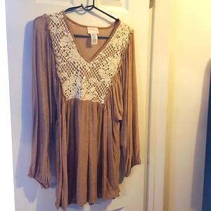 Tan/embroidered baby doll top